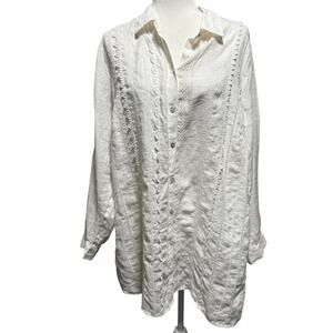 J.Jill Love Linen White Embroidered Tunic Top Shirt Women’s Plus 2X